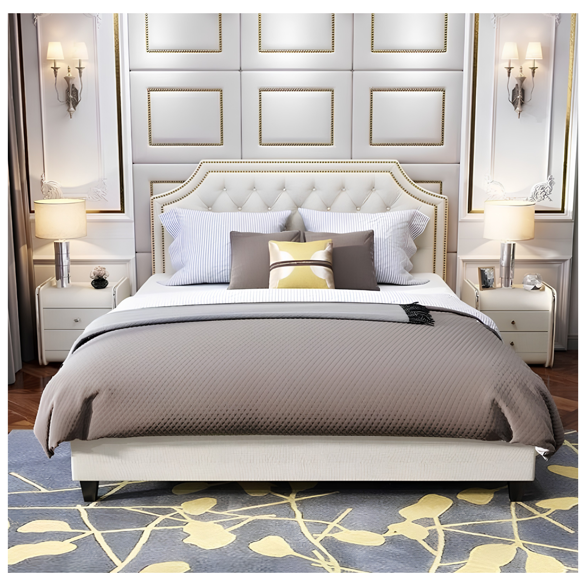 Duchess Button Tufted Nailhead Scallop Bed